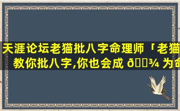 天涯论坛老猫批八字命理师「老猫教你批八字,你也会成 🌾 为命理师 脱水版」